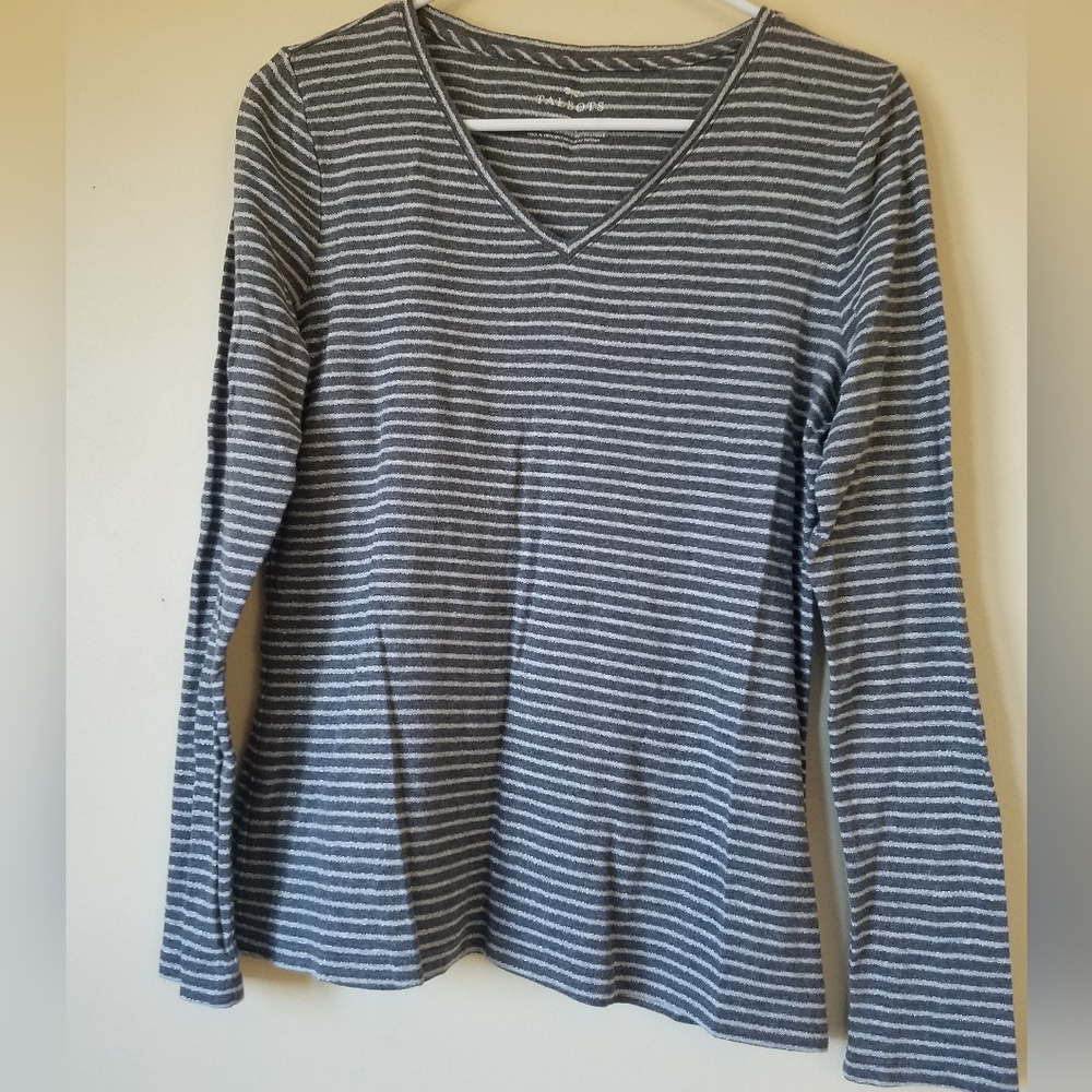 Talbot's  Women's Cotton V-neck Tee Metallic Stripe